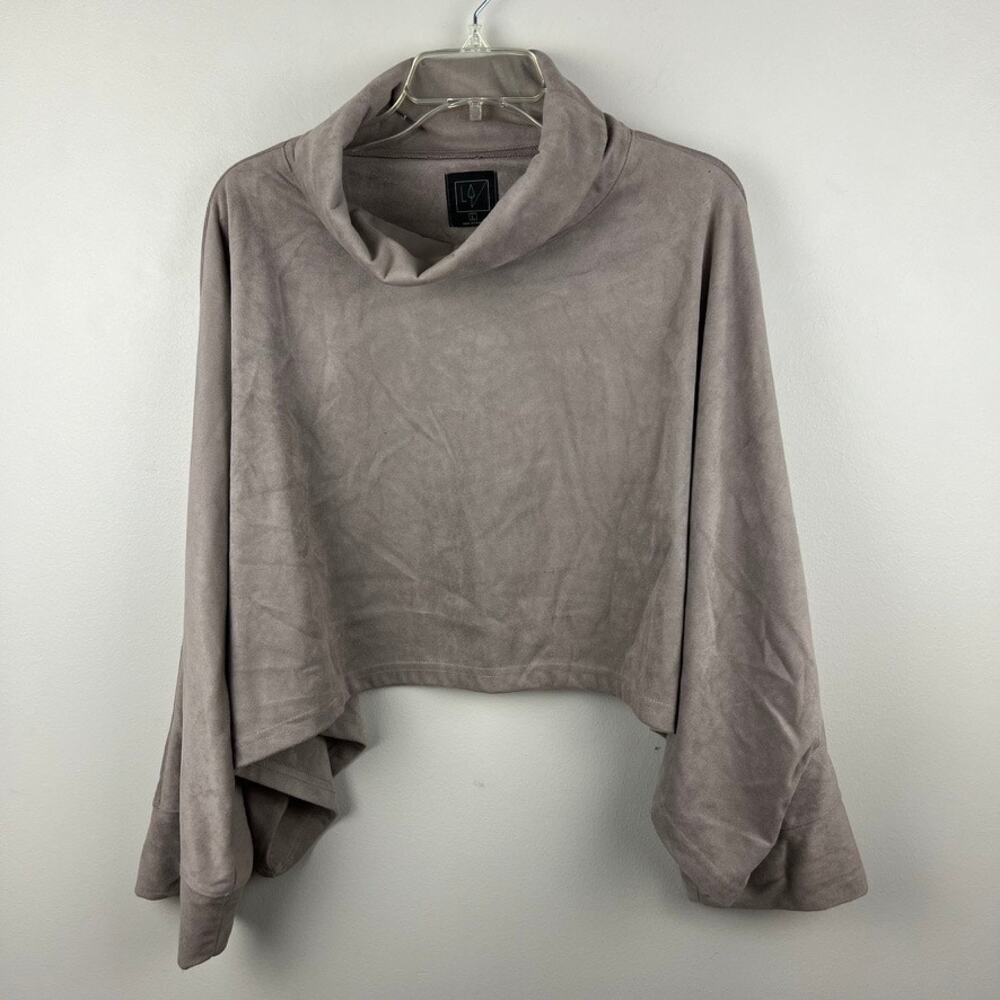 Lime and Vine Draped Cowl Neck Faux Suede Cropped Sweater